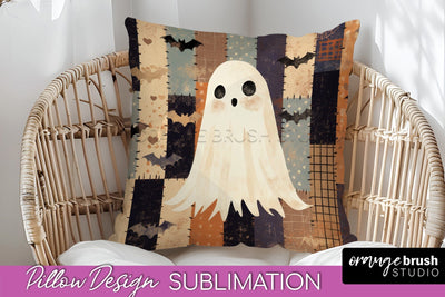 Patchwork Halloween Pillow Sublimation - Ghost Pillow Cover Sublimation OrangeBrushStudio 