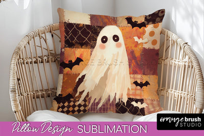 Patchwork Halloween Pillow Sublimation - Ghost Pillow Cover Sublimation OrangeBrushStudio 
