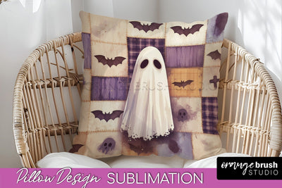 Patchwork Halloween Pillow Sublimation - Ghost Pillow Cover Sublimation OrangeBrushStudio 
