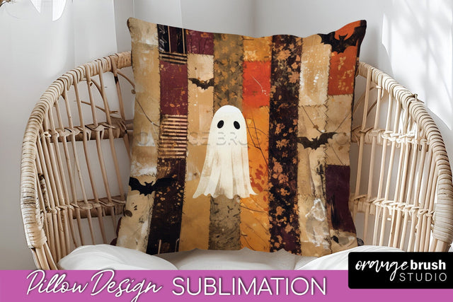 Patchwork Halloween Pillow Sublimation - Ghost Pillow Cover Sublimation OrangeBrushStudio 
