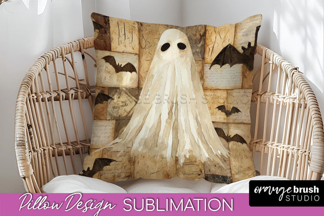 Patchwork Halloween Pillow Sublimation - Ghost Pillow Cover Sublimation OrangeBrushStudio 
