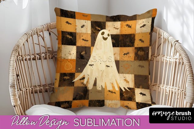 Patchwork Halloween Pillow Sublimation - Ghost Pillow Cover Sublimation OrangeBrushStudio 