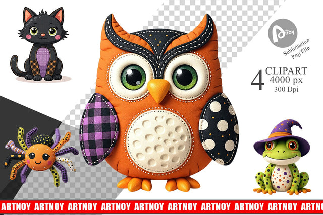 Patchwork Halloween Plushies Clipart Sublimation artnoy 