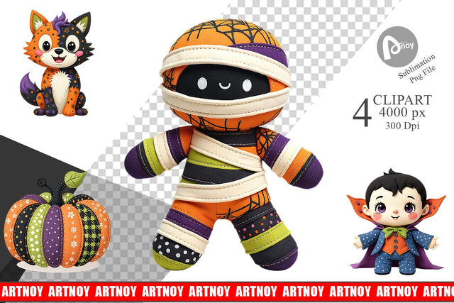 Patchwork Halloween Plushies Clipart Sublimation artnoy 