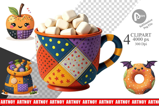 Patchwork Halloween Treats Clipart Sublimation artnoy 