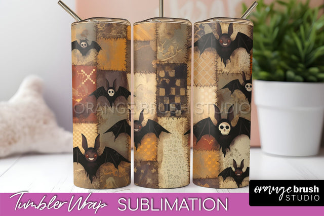 Patchwork Halloween Tumbler Wrap - Ghost Tumbler Sublimation Sublimation OrangeBrushStudio 