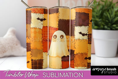 Patchwork Halloween Tumbler Wrap - Ghost Tumbler Sublimation Sublimation OrangeBrushStudio 