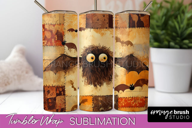 Patchwork Halloween Tumbler Wrap - Ghost Tumbler Sublimation Sublimation OrangeBrushStudio 