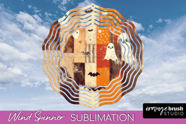 Patchwork Halloween Wind Spinner - Ghost Wind Spinner PNG Sublimation OrangeBrushStudio 