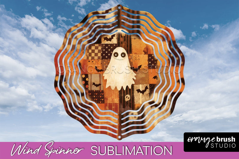 Patchwork Halloween Wind Spinner - Ghost Wind Spinner PNG Sublimation OrangeBrushStudio 