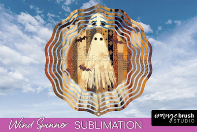 Patchwork Halloween Wind Spinner - Ghost Wind Spinner PNG Sublimation OrangeBrushStudio 