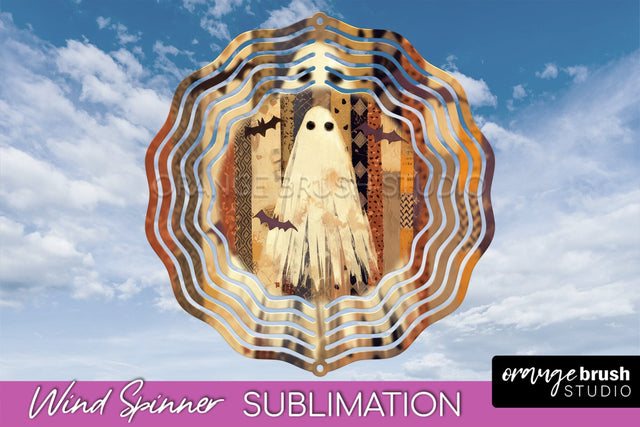 Patchwork Halloween Wind Spinner - Ghost Wind Spinner PNG Sublimation OrangeBrushStudio 