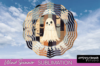 Patchwork Halloween Wind Spinner - Ghost Wind Spinner PNG Sublimation OrangeBrushStudio 