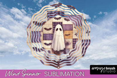 Patchwork Halloween Wind Spinner - Ghost Wind Spinner PNG Sublimation OrangeBrushStudio 