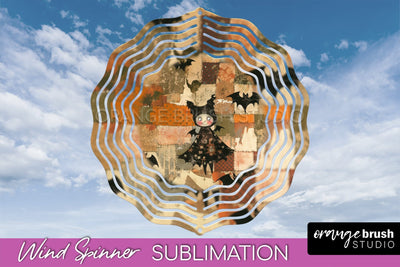 Patchwork Halloween Wind Spinner - Ghost Wind Spinner PNG Sublimation OrangeBrushStudio 