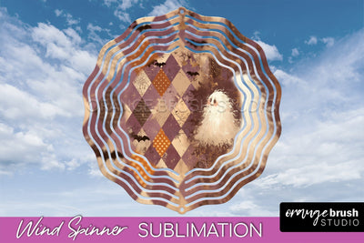 Patchwork Halloween Wind Spinner - Ghost Wind Spinner PNG Sublimation OrangeBrushStudio 