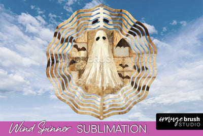 Patchwork Halloween Wind Spinner - Ghost Wind Spinner PNG Sublimation OrangeBrushStudio 