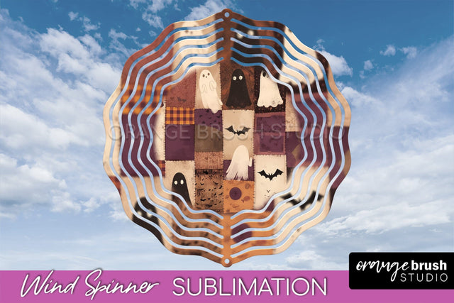 Patchwork Halloween Wind Spinner - Ghost Wind Spinner PNG Sublimation OrangeBrushStudio 