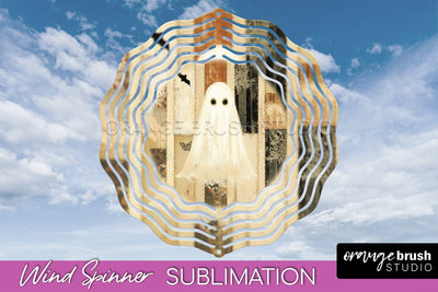 Patchwork Halloween Wind Spinner - Ghost Wind Spinner PNG Sublimation OrangeBrushStudio 