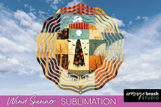 Patchwork Halloween Wind Spinner - Ghost Wind Spinner PNG Sublimation OrangeBrushStudio 