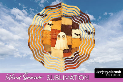 Patchwork Halloween Wind Spinner - Ghost Wind Spinner PNG Sublimation OrangeBrushStudio 