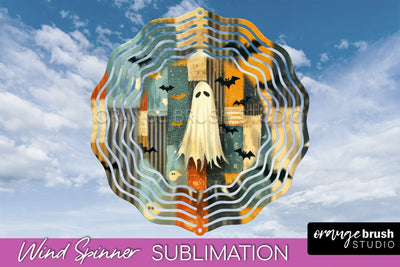 Patchwork Halloween Wind Spinner - Ghost Wind Spinner PNG Sublimation OrangeBrushStudio 
