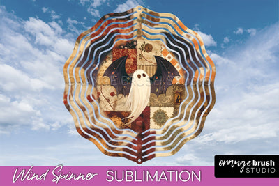 Patchwork Halloween Wind Spinner - Ghost Wind Spinner PNG Sublimation OrangeBrushStudio 