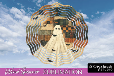 Patchwork Halloween Wind Spinner - Ghost Wind Spinner PNG Sublimation OrangeBrushStudio 