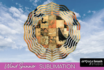 Patchwork Halloween Wind Spinner - Ghost Wind Spinner PNG Sublimation OrangeBrushStudio 