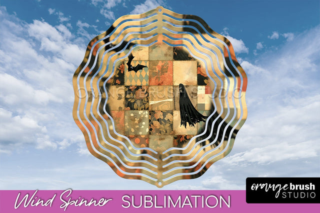 Patchwork Halloween Wind Spinner - Ghost Wind Spinner PNG Sublimation OrangeBrushStudio 
