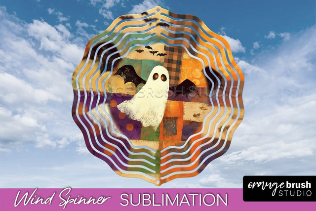 Patchwork Halloween Wind Spinner - Ghost Wind Spinner PNG Sublimation OrangeBrushStudio 