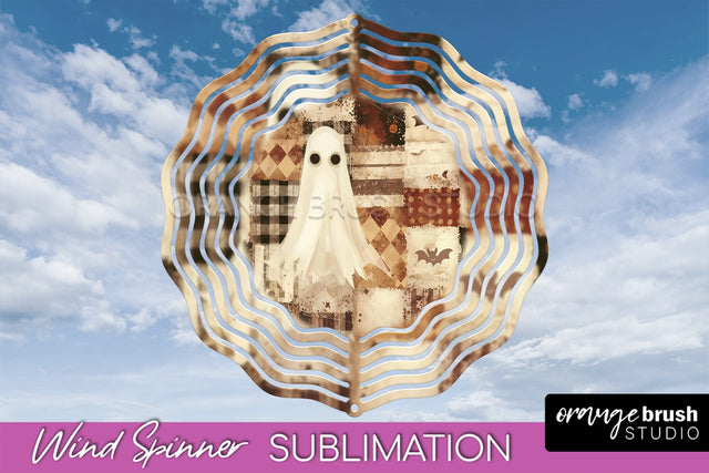 Patchwork Halloween Wind Spinner - Ghost Wind Spinner PNG Sublimation OrangeBrushStudio 