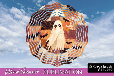 Patchwork Halloween Wind Spinner - Ghost Wind Spinner PNG Sublimation OrangeBrushStudio 