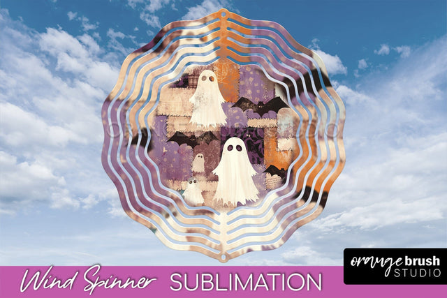 Patchwork Halloween Wind Spinner - Ghost Wind Spinner PNG Sublimation OrangeBrushStudio 