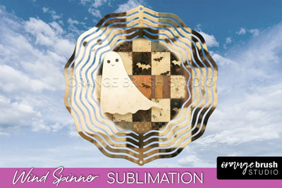Patchwork Halloween Wind Spinner - Ghost Wind Spinner PNG Sublimation OrangeBrushStudio 