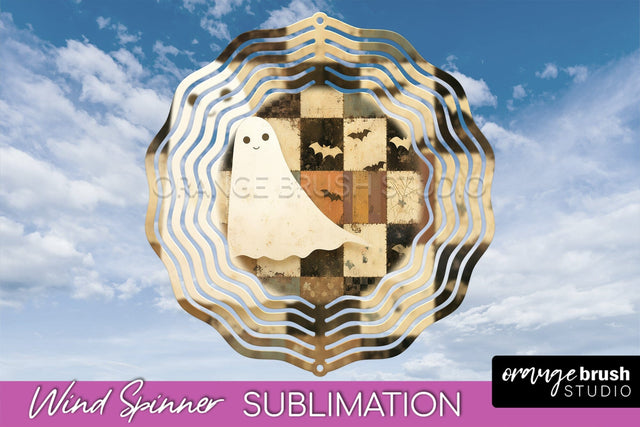Patchwork Halloween Wind Spinner - Ghost Wind Spinner PNG Sublimation OrangeBrushStudio 