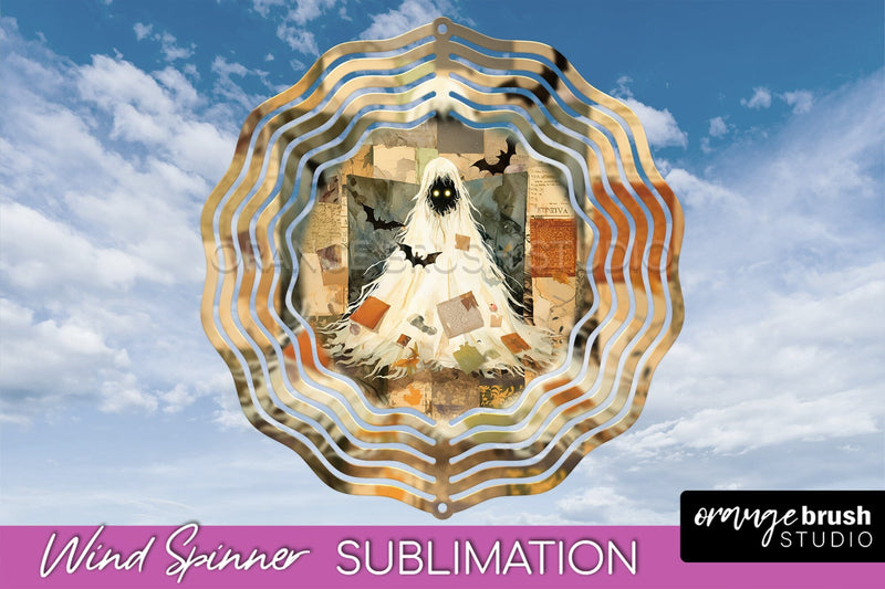 Patchwork Halloween Wind Spinner - Ghost Wind Spinner PNG Sublimation OrangeBrushStudio 