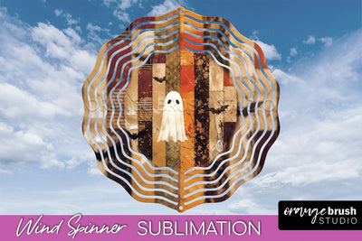 Patchwork Halloween Wind Spinner - Ghost Wind Spinner PNG Sublimation OrangeBrushStudio 