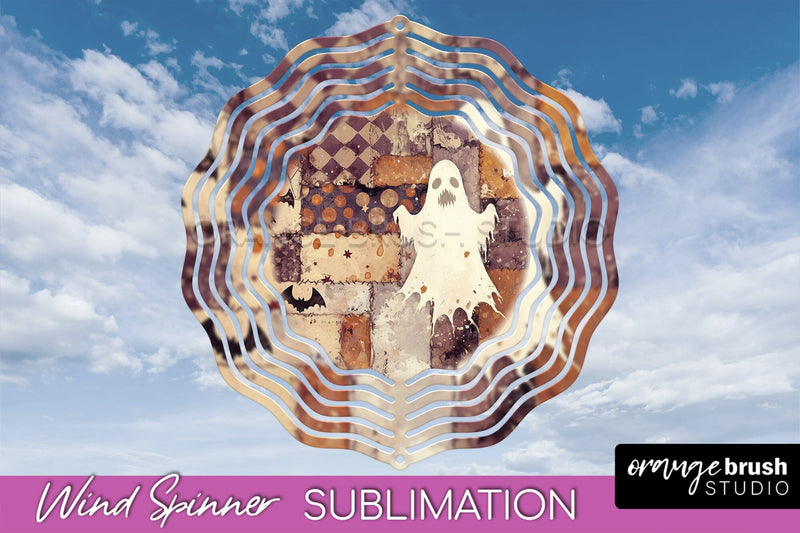 Patchwork Halloween Wind Spinner - Ghost Wind Spinner PNG Sublimation OrangeBrushStudio 