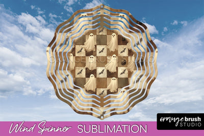 Patchwork Halloween Wind Spinner - Ghost Wind Spinner PNG Sublimation OrangeBrushStudio 