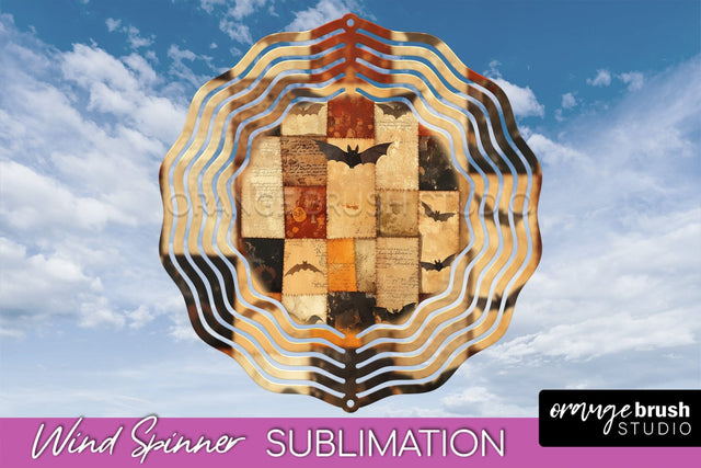 Patchwork Halloween Wind Spinner - Ghost Wind Spinner PNG Sublimation OrangeBrushStudio 