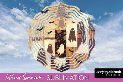 Patchwork Halloween Wind Spinner - Ghost Wind Spinner PNG Sublimation OrangeBrushStudio 