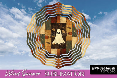 Patchwork Halloween Wind Spinner - Ghost Wind Spinner PNG Sublimation OrangeBrushStudio 