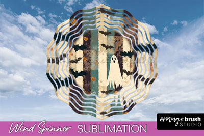 Patchwork Halloween Wind Spinner - Ghost Wind Spinner PNG Sublimation OrangeBrushStudio 