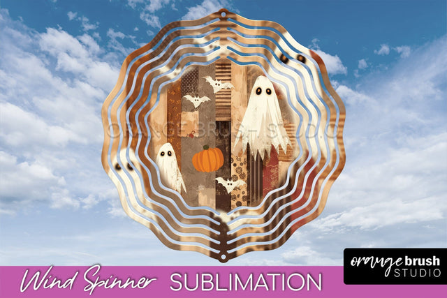 Patchwork Halloween Wind Spinner - Ghost Wind Spinner PNG Sublimation OrangeBrushStudio 