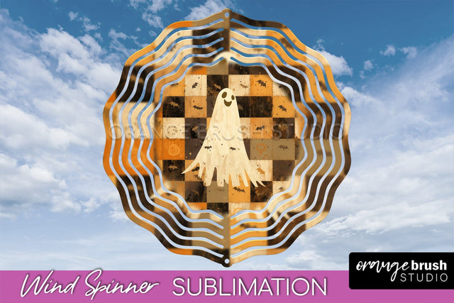 Patchwork Halloween Wind Spinner - Ghost Wind Spinner PNG Sublimation OrangeBrushStudio 