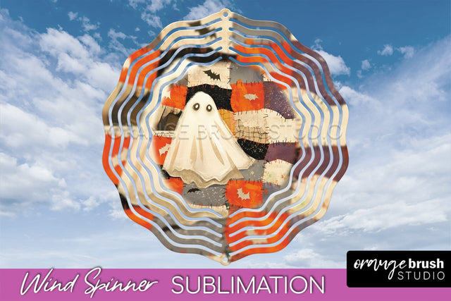 Patchwork Halloween Wind Spinner - Ghost Wind Spinner PNG Sublimation OrangeBrushStudio 