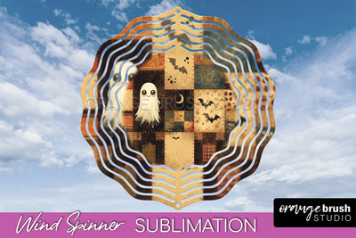 Patchwork Halloween Wind Spinner - Ghost Wind Spinner PNG Sublimation OrangeBrushStudio 