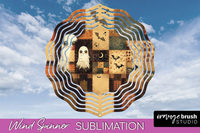 Patchwork Halloween Wind Spinner - Ghost Wind Spinner PNG Sublimation OrangeBrushStudio 