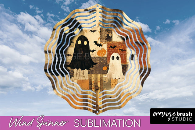 Patchwork Halloween Wind Spinner - Ghost Wind Spinner PNG Sublimation OrangeBrushStudio 